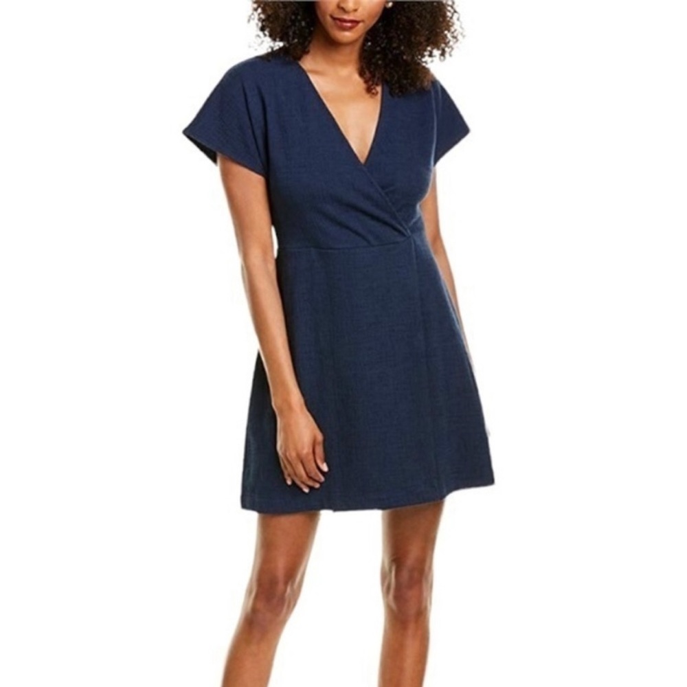 Madewell cross front flutter sleeve mini dress navy